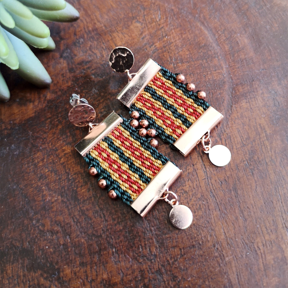 Aros Canelo copper/Canelo copper earrings - Doble Gota Verde